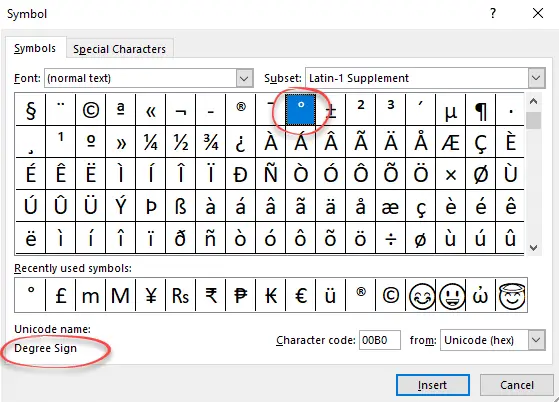 apple shortcut for degree symbol